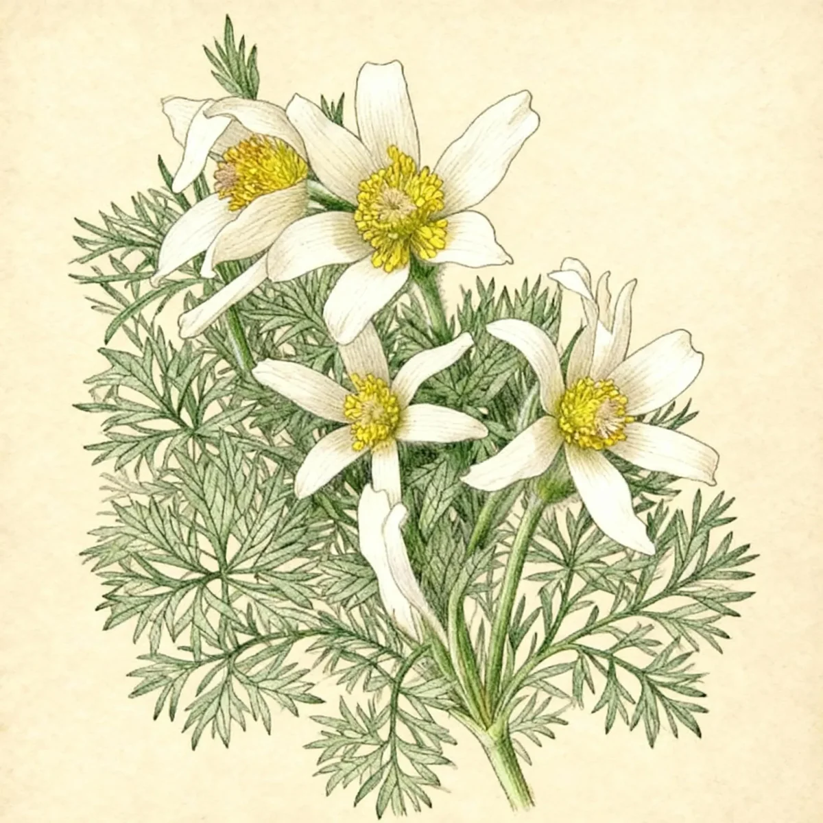 Pasque flower (Pulsatilla vulgaris 'Alba')