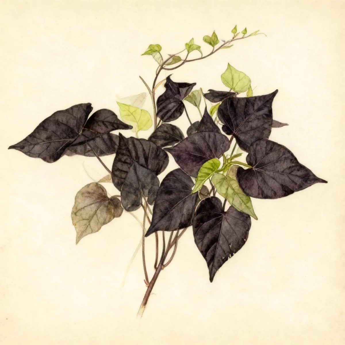 Sweet potato vine (Ipomoea batatas 'NCORNSP-021SHJB' SWEET CAROLINE SWEETHEART JET BLACK)